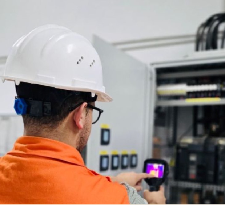 Technicien contrôlant une installation électrique